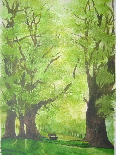 Die 7 Linden_ Aquarell 30x60